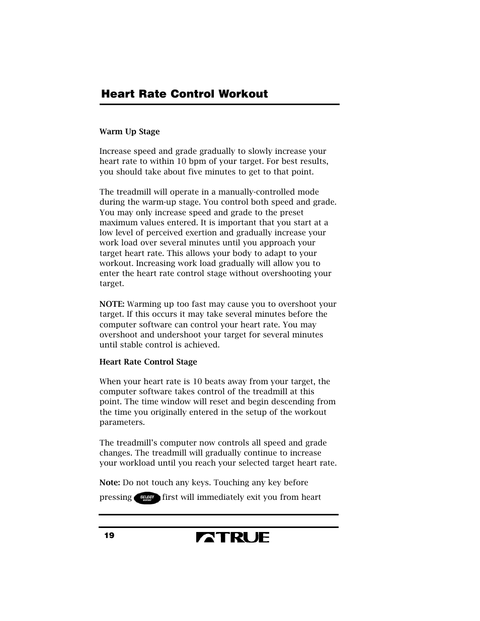 Heart rate control workout | True Fitness True 400 User Manual | Page 22 / 41