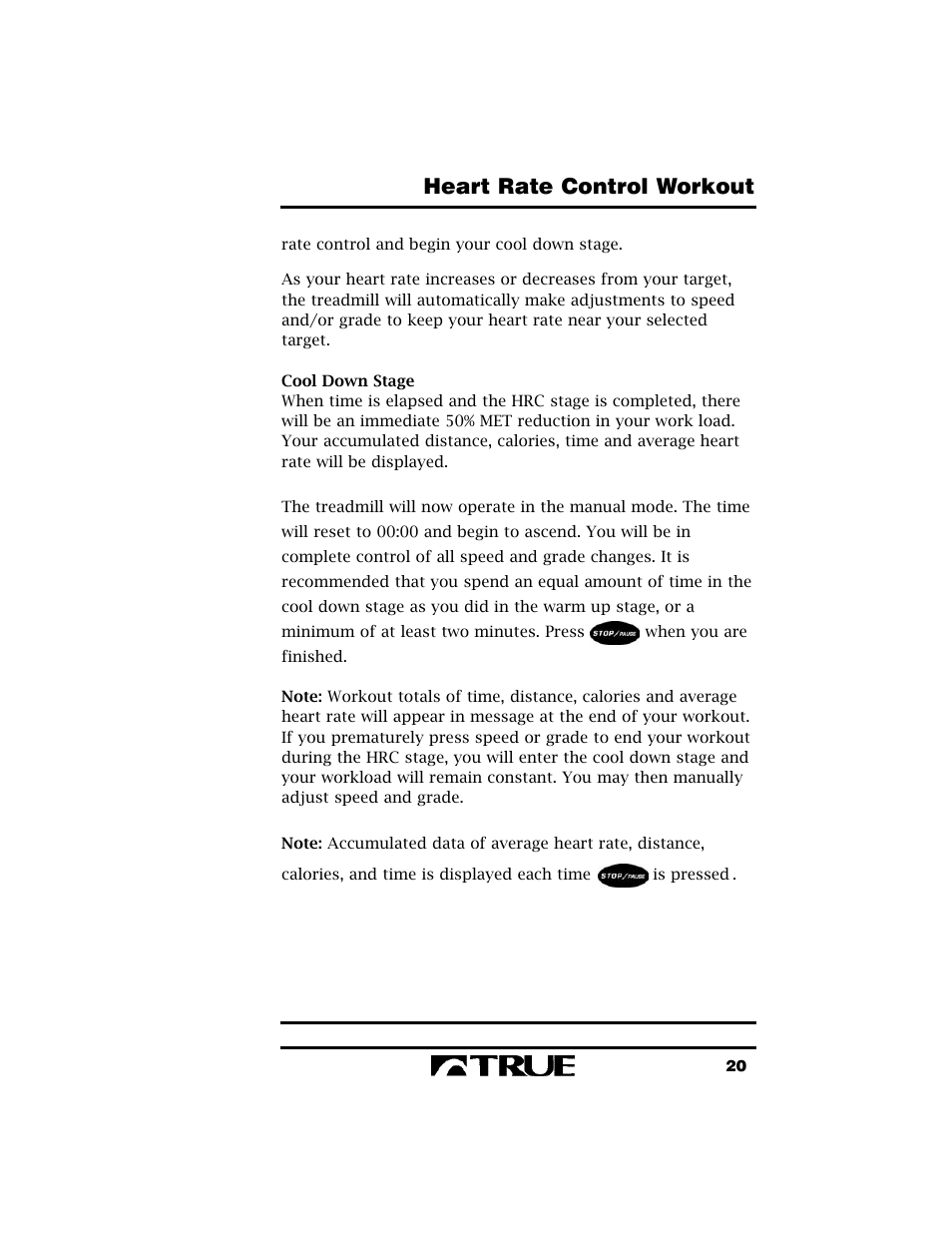 Heart rate control workout | True Fitness True 400 User Manual | Page 23 / 41