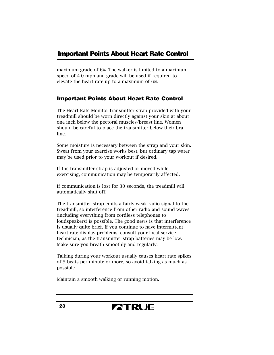 Important points about heart rate control | True Fitness True 400 User Manual | Page 26 / 41