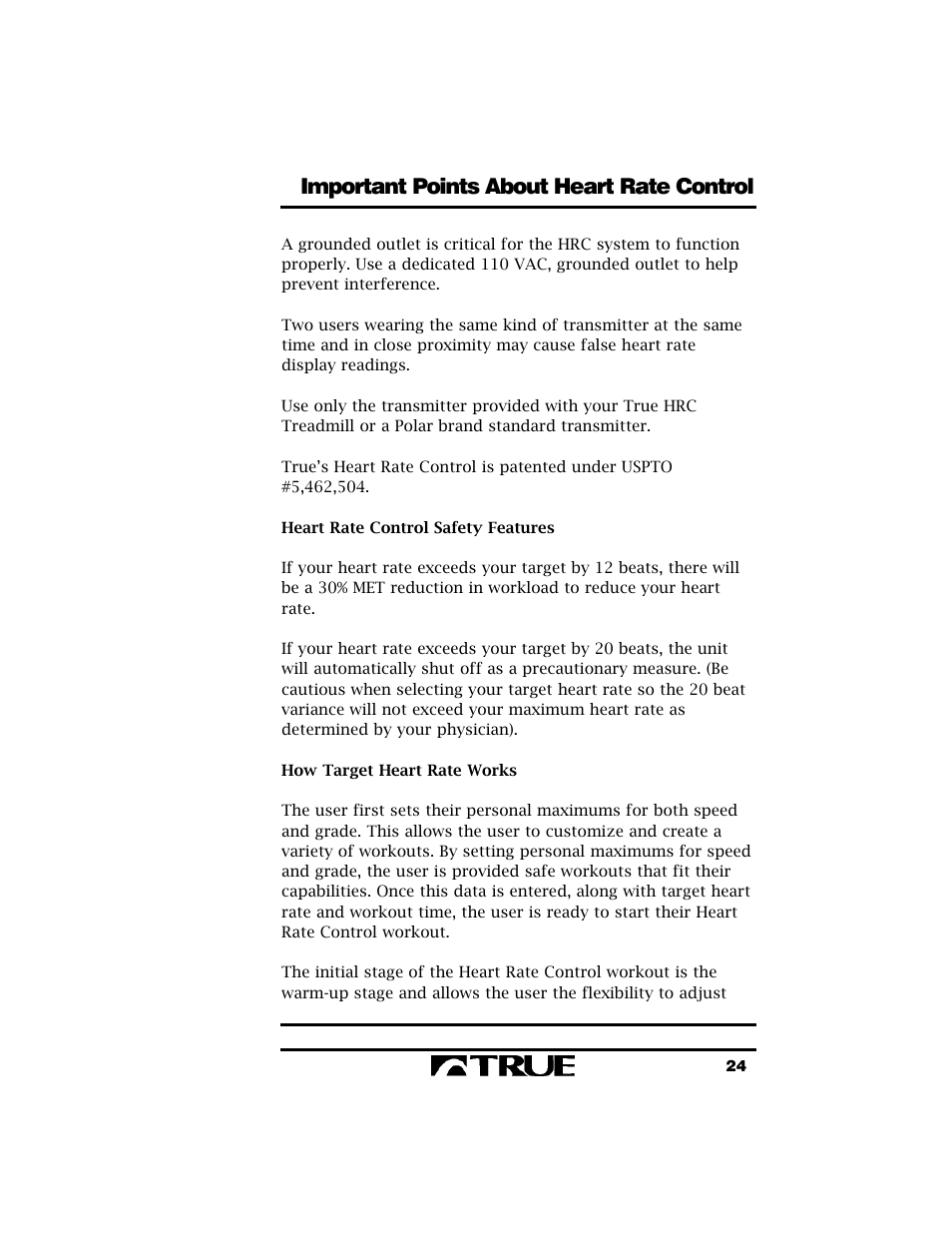 Important points about heart rate control | True Fitness True 400 User Manual | Page 27 / 41