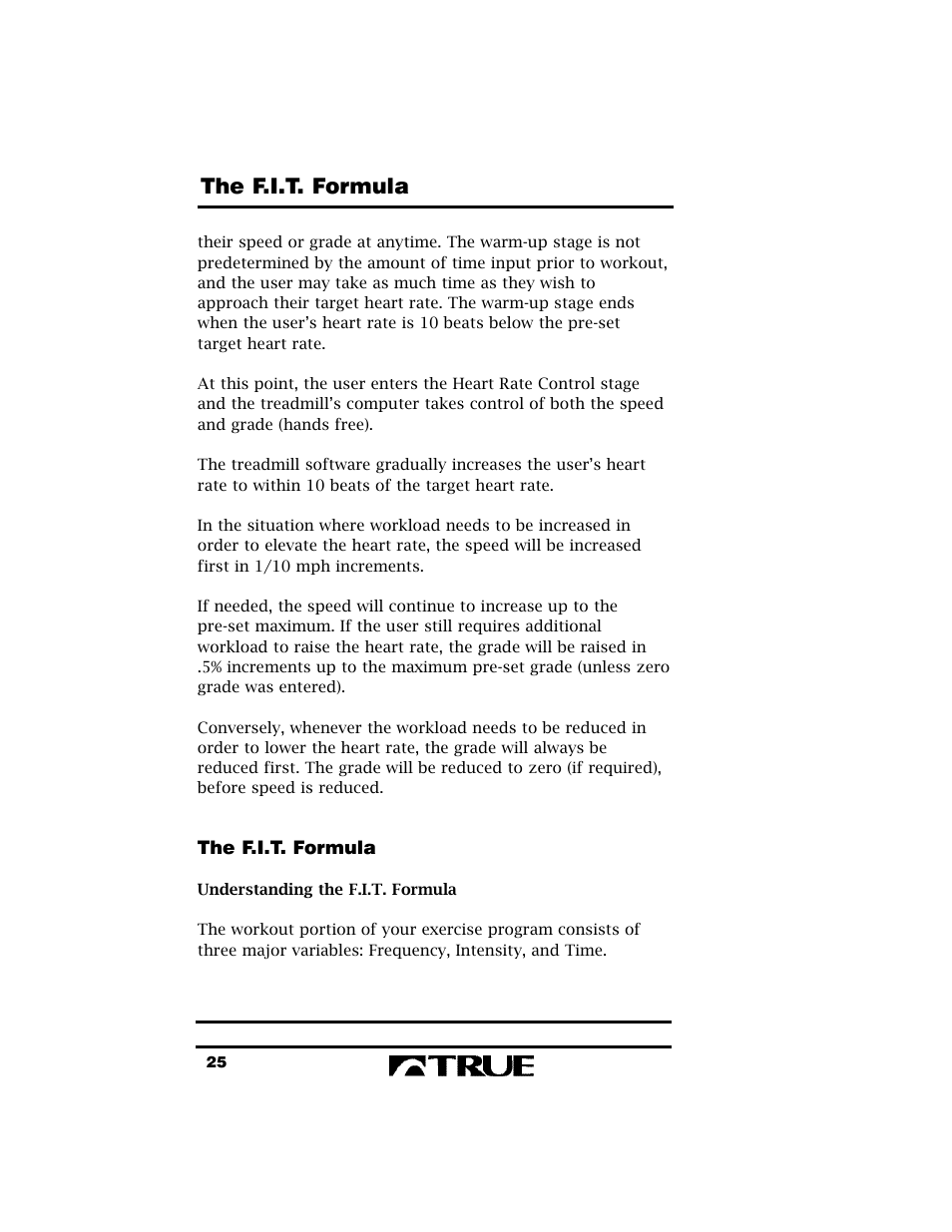 The f.i.t. formula | True Fitness True 400 User Manual | Page 28 / 41