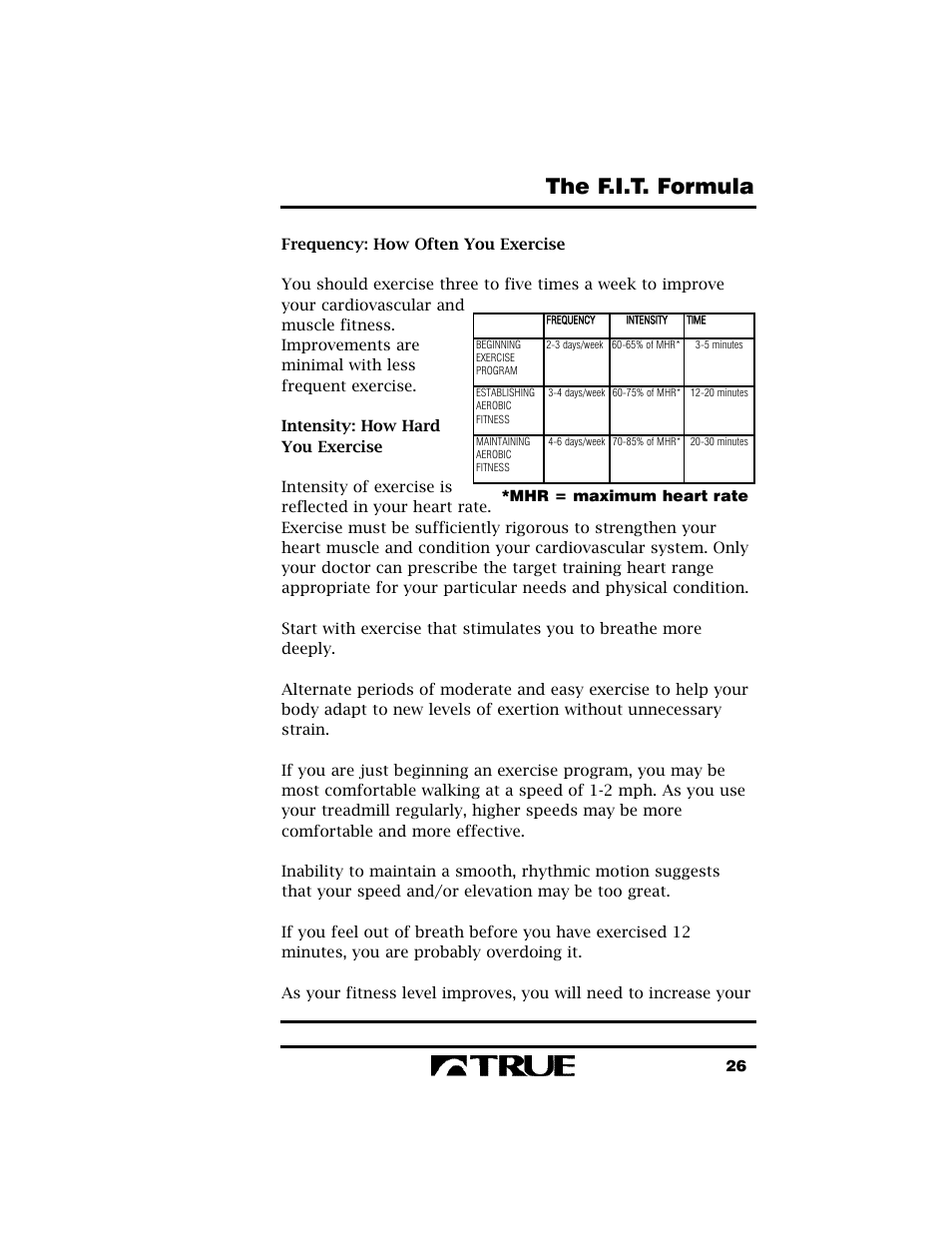 The f.i.t. formula | True Fitness True 400 User Manual | Page 29 / 41