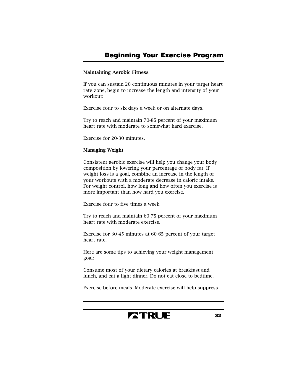Beginning your exercise program | True Fitness True 400 User Manual | Page 35 / 41