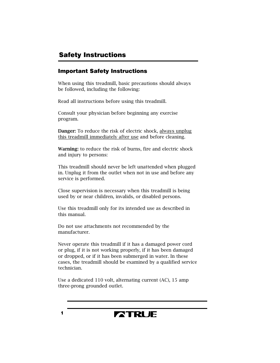 Safety instructions | True Fitness True 400 User Manual | Page 4 / 41