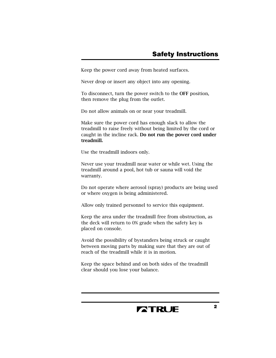 Safety instructions | True Fitness True 400 User Manual | Page 5 / 41