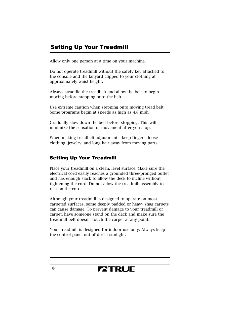 Setting up your treadmill | True Fitness True 400 User Manual | Page 6 / 41