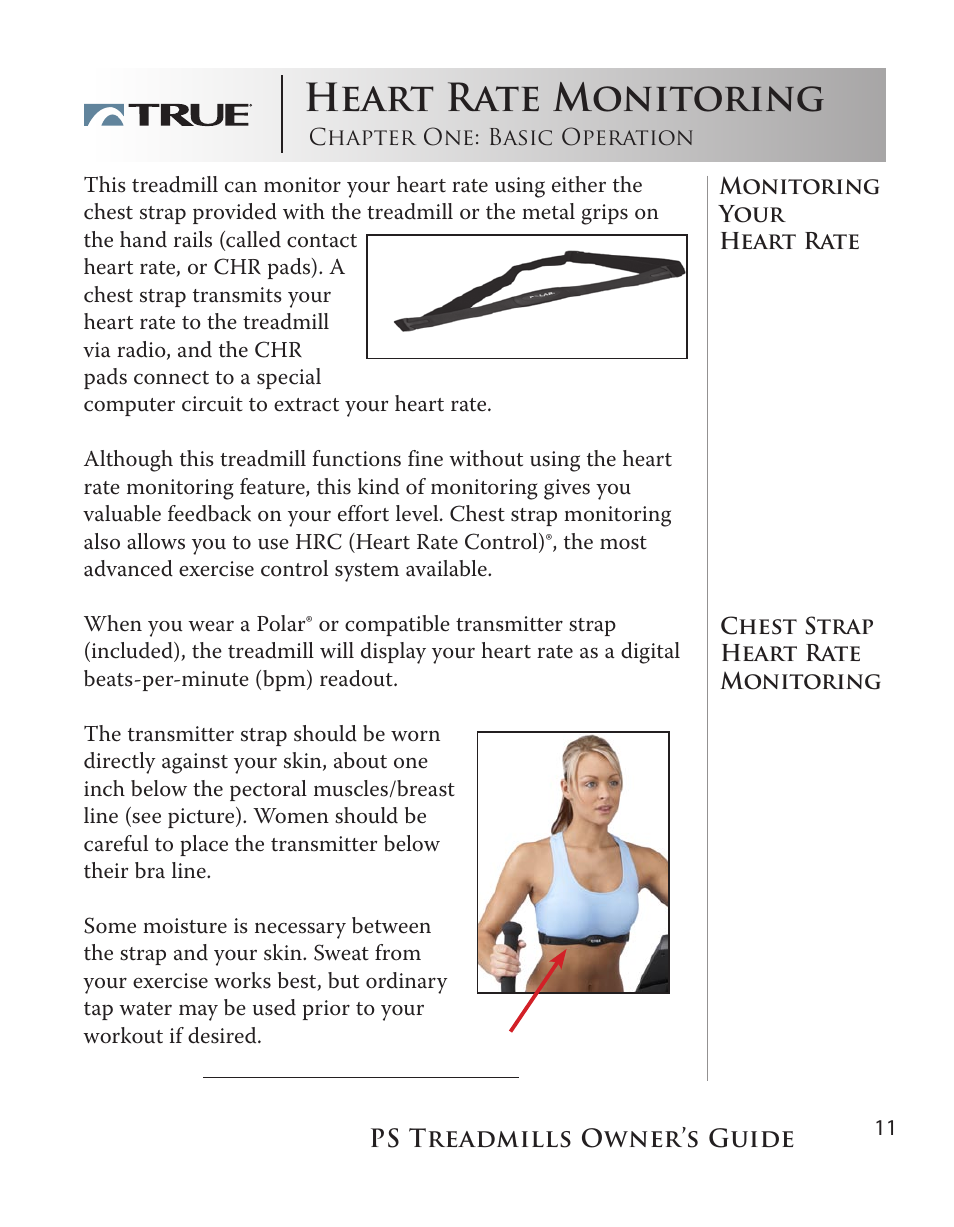 Heart rate monitoring | True Fitness PS75 User Manual | Page 11 / 40