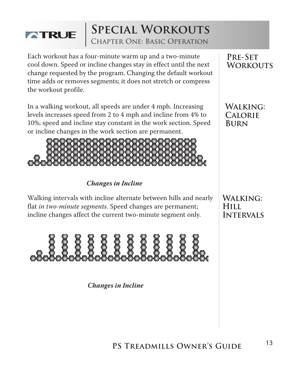 Special workouts | True Fitness PS75 User Manual | Page 13 / 40