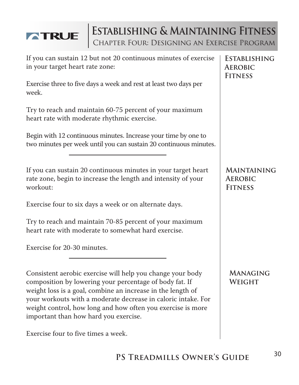 Establishing & maintaining fitness | True Fitness PS75 User Manual | Page 30 / 40