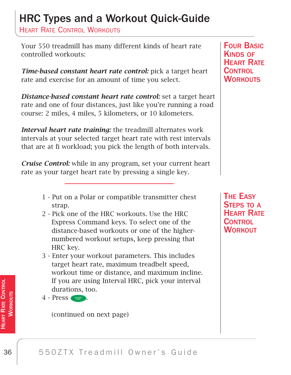 Hrc types and a workout quick-guide | True Fitness 550ZTX User Manual | Page 40 / 103