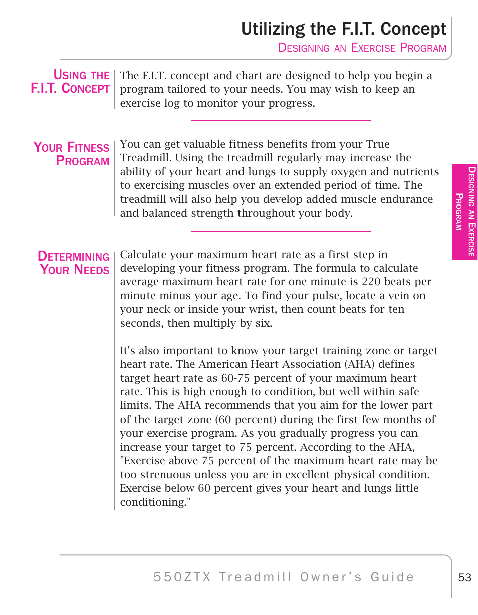 Utilizing the f.i.t. concept, F.i.t. c | True Fitness 550ZTX User Manual | Page 57 / 103