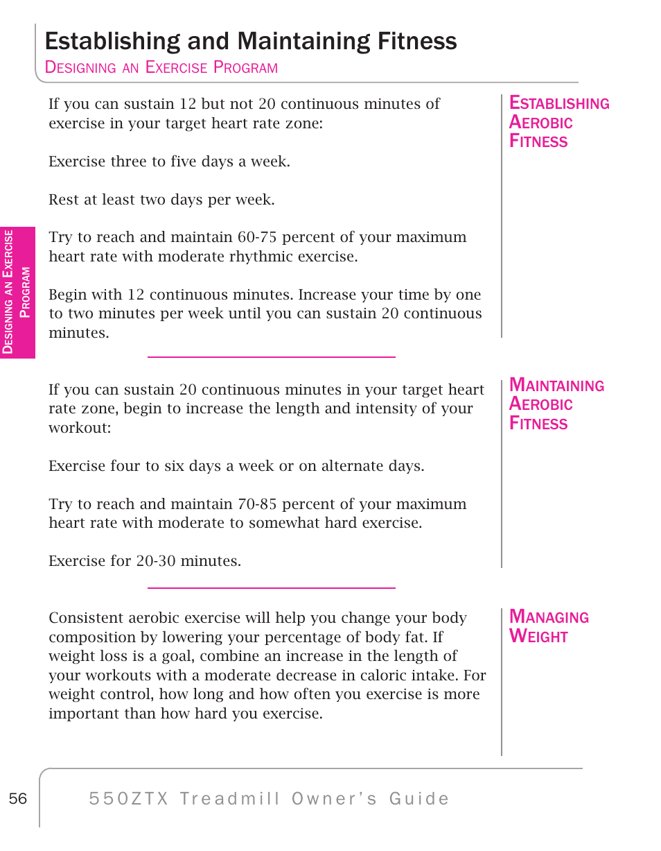 Establishing and maintaining fitness | True Fitness 550ZTX User Manual | Page 60 / 103