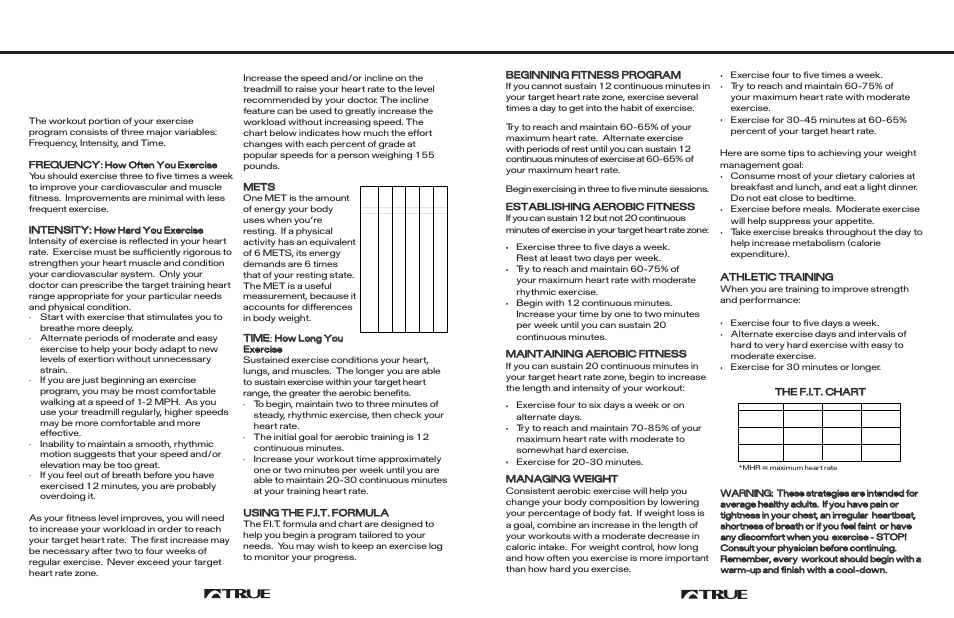 The f.i.t. formula, Understanding the f.i.t. formula | True Fitness 725 User Manual | Page 18 / 35