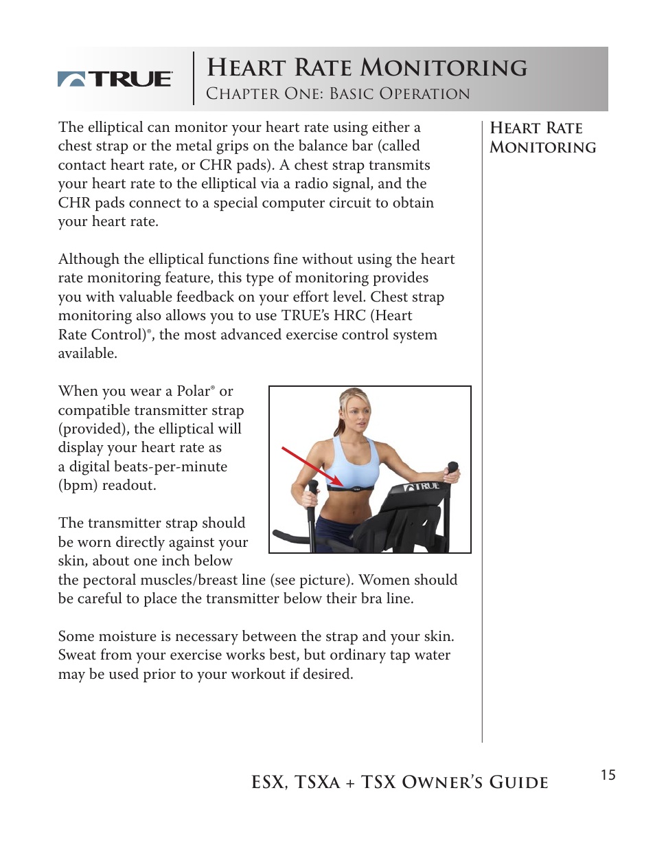 Heart rate monitoring | True Fitness TSX User Manual | Page 15 / 47