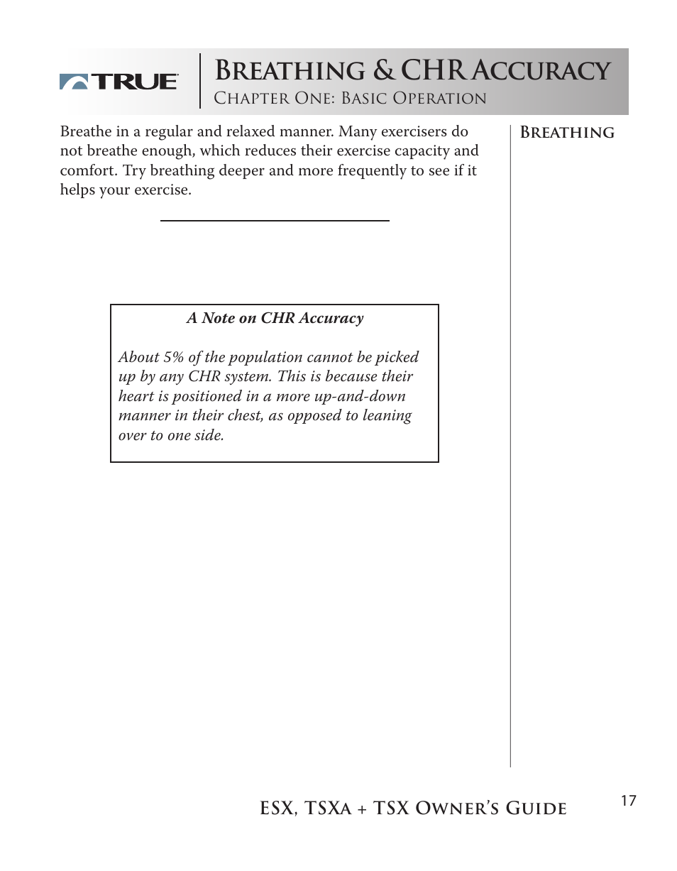 Breathing & chr accuracy | True Fitness TSX User Manual | Page 17 / 47