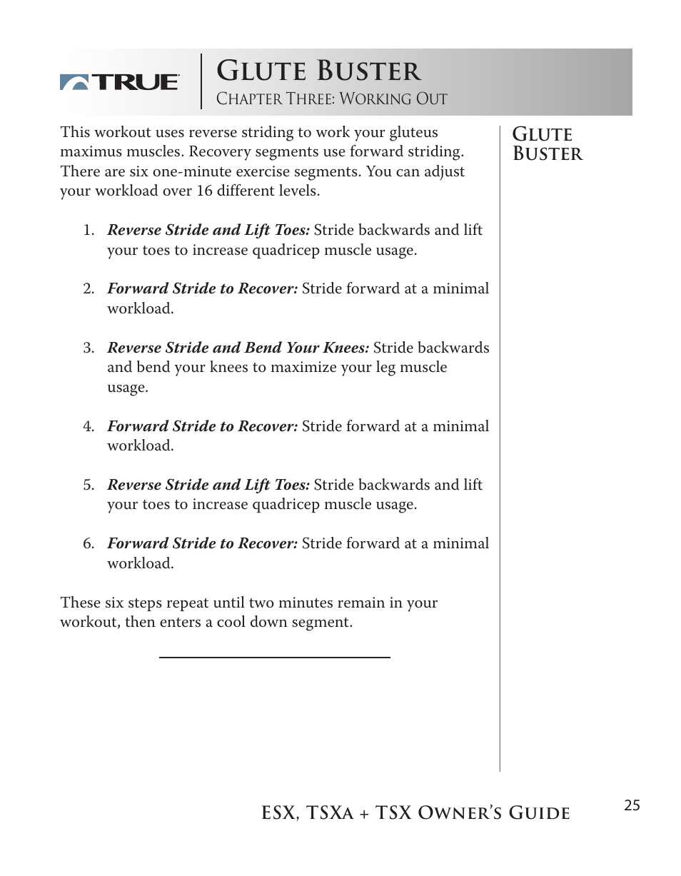 Glute buster | True Fitness TSX User Manual | Page 25 / 47