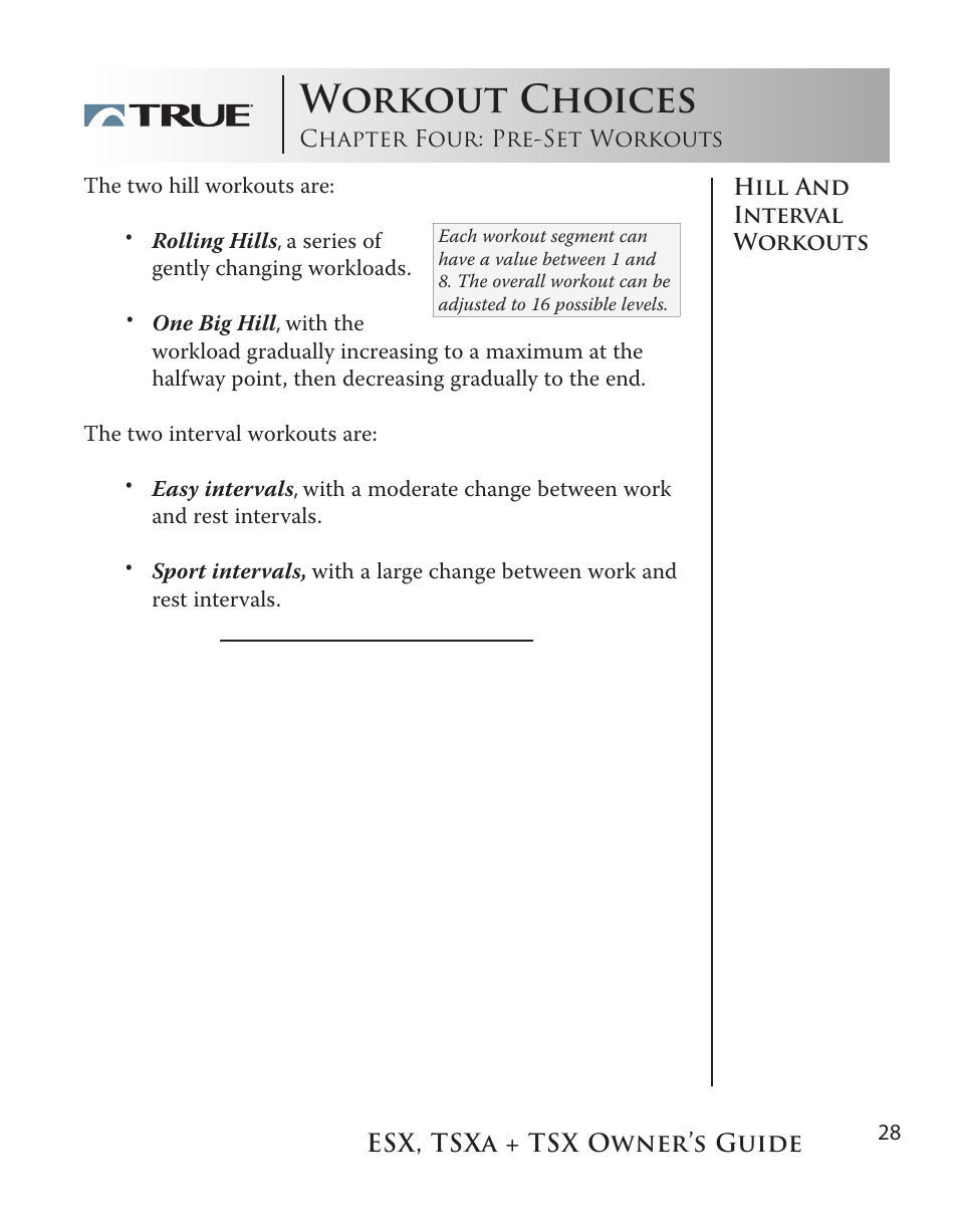 Workout choices | True Fitness TSX User Manual | Page 28 / 47