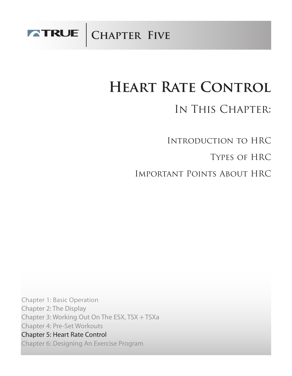 Heart rate control, Chapter five | True Fitness TSX User Manual | Page 31 / 47