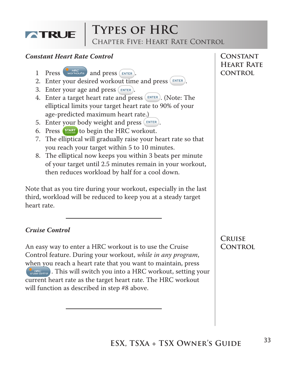 Types of hrc | True Fitness TSX User Manual | Page 33 / 47