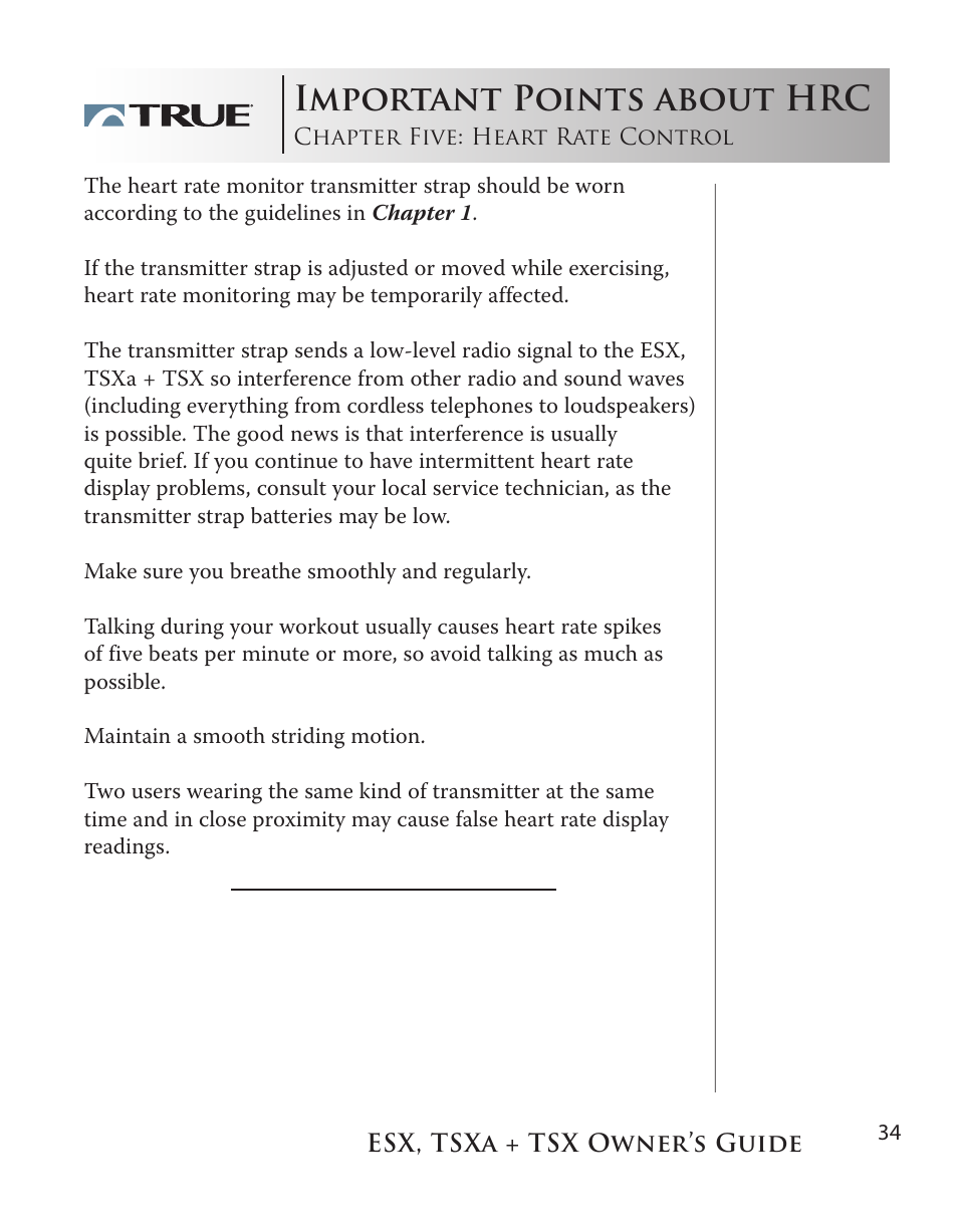 Important points about hrc | True Fitness TSX User Manual | Page 34 / 47