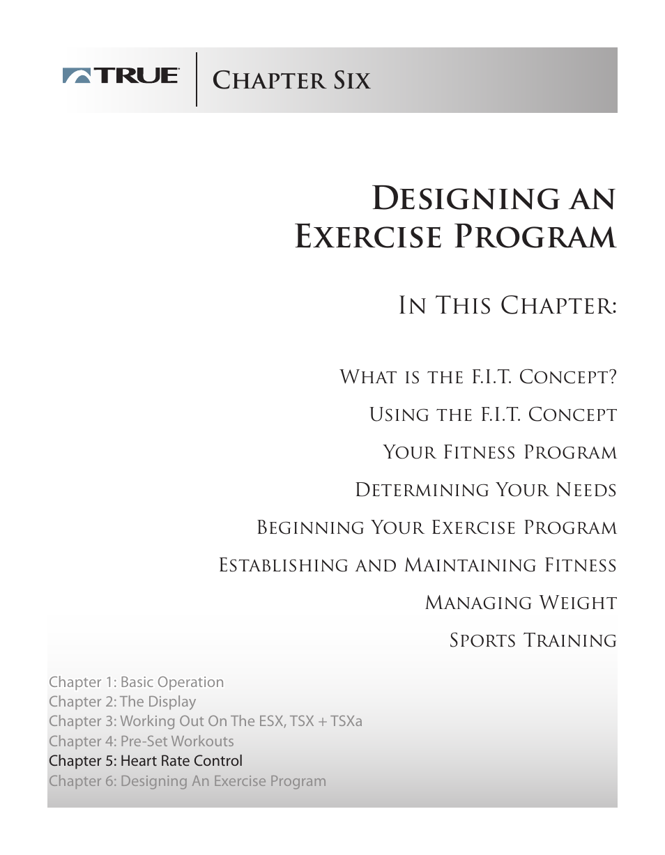 Designing an exercise program, Chapter six | True Fitness TSX User Manual | Page 35 / 47