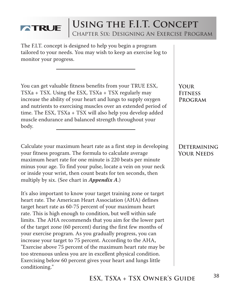 Using the f.i.t. concept | True Fitness TSX User Manual | Page 38 / 47