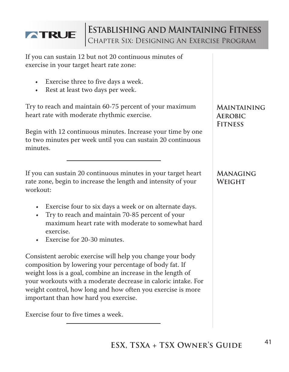 Establishing and maintaining fitness | True Fitness TSX User Manual | Page 41 / 47