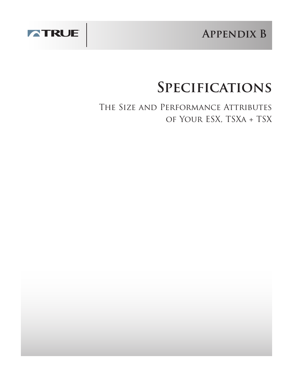 Specifications | True Fitness TSX User Manual | Page 45 / 47