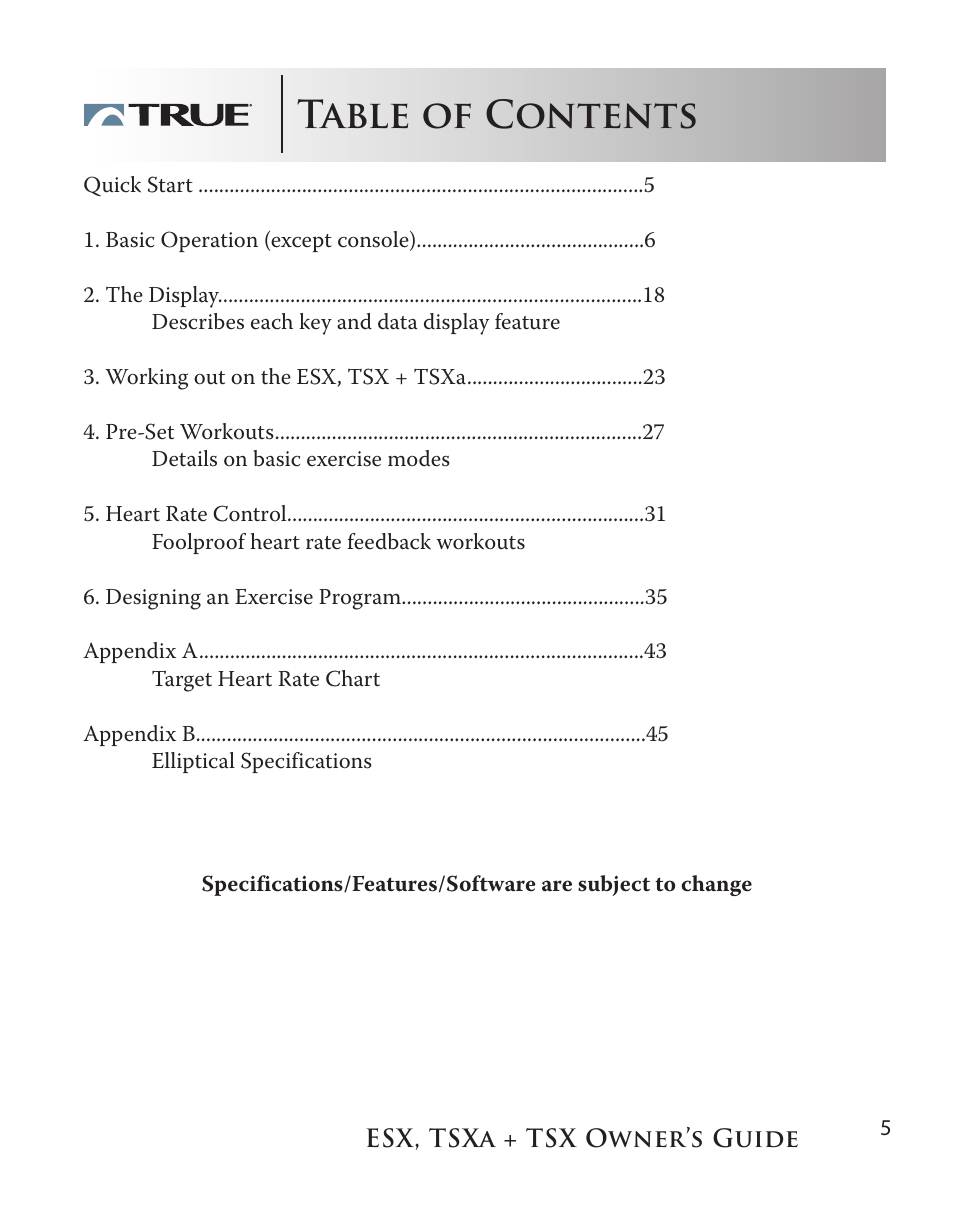 True Fitness TSX User Manual | Page 5 / 47