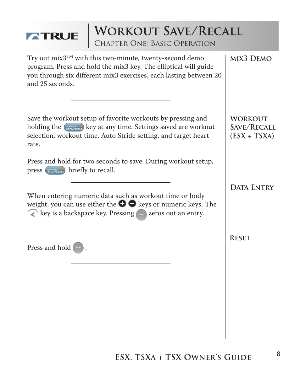 Workout save/recall | True Fitness TSX User Manual | Page 8 / 47