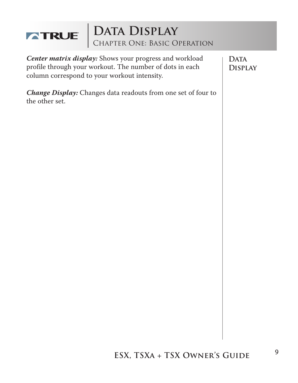 Data display | True Fitness TSX User Manual | Page 9 / 47