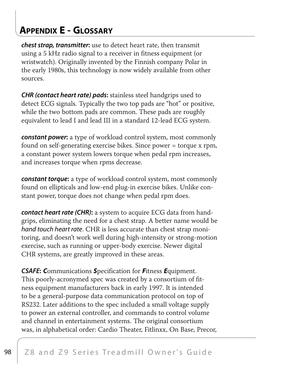 E - g | True Fitness Z9 User Manual | Page 100 / 110