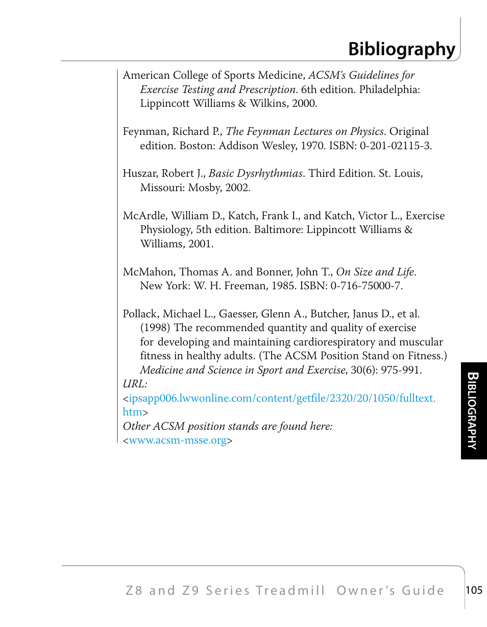 Bibliography | True Fitness Z9 User Manual | Page 107 / 110