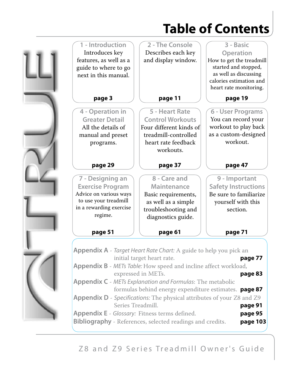True Fitness Z9 User Manual | Page 3 / 110