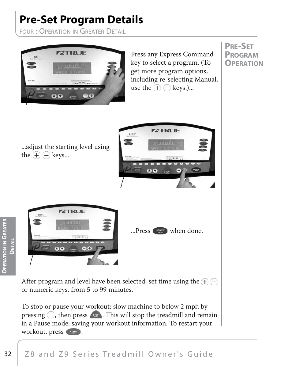 Pre-set program details | True Fitness Z9 User Manual | Page 34 / 110