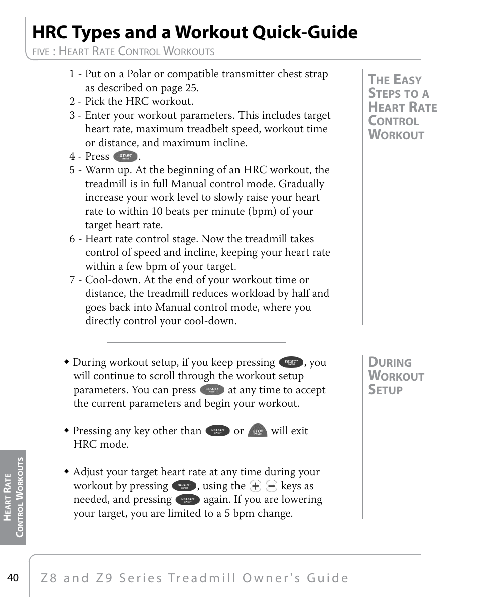 Hrc types and a workout quick-guide | True Fitness Z9 User Manual | Page 42 / 110