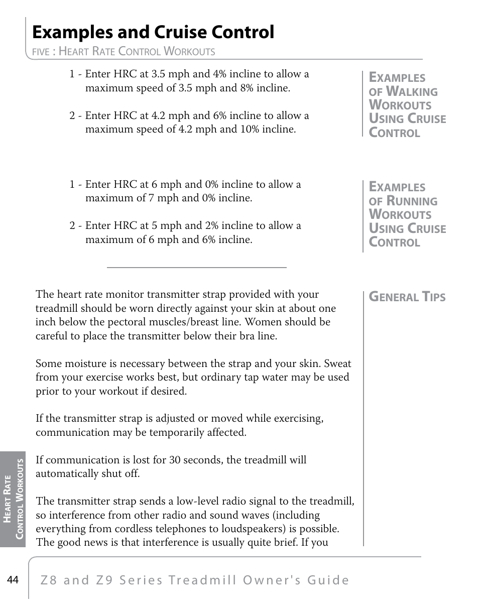 Examples and cruise control | True Fitness Z9 User Manual | Page 46 / 110