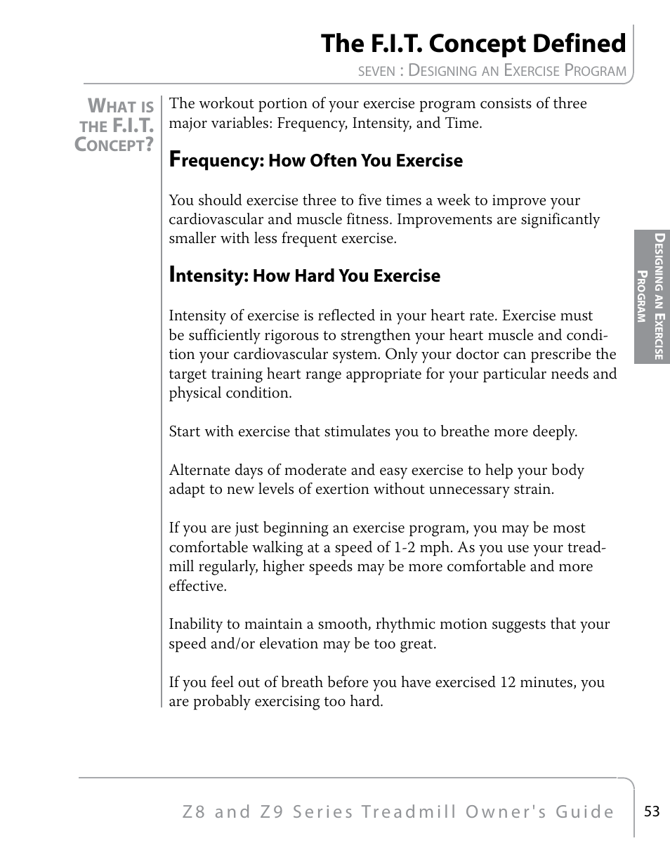 The f.i.t. concept defined, F.i.t. c, Requency: how often you exercise | Ntensity: how hard you exercise | True Fitness Z9 User Manual | Page 55 / 110