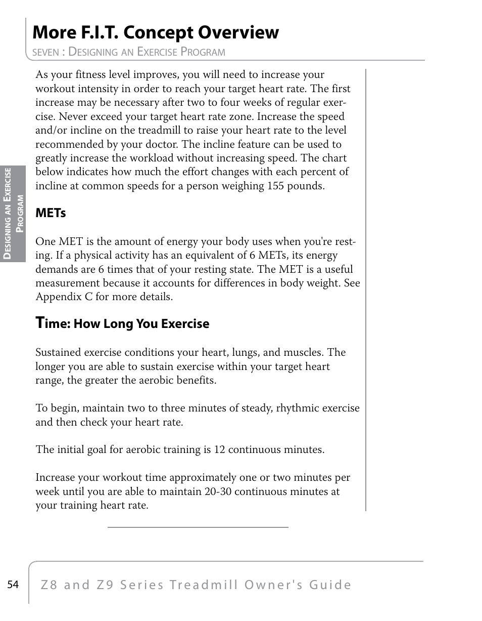 More f.i.t. concept overview, Mets, Ime: how long you exercise | True Fitness Z9 User Manual | Page 56 / 110