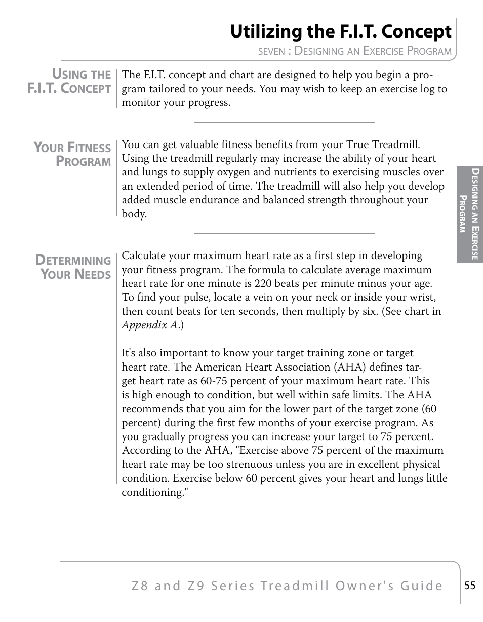 Utilizing the f.i.t. concept, F.i.t. c | True Fitness Z9 User Manual | Page 57 / 110