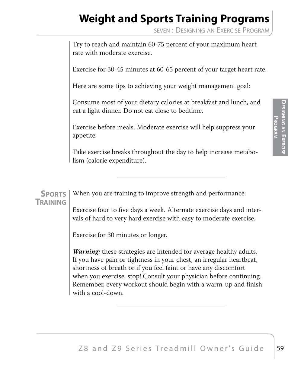Weight and sports training programs | True Fitness Z9 User Manual | Page 61 / 110