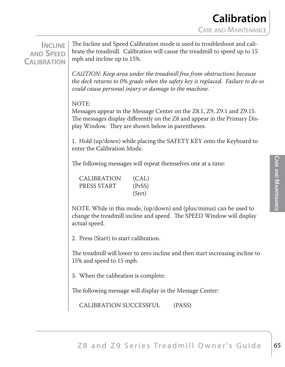 Calibration | True Fitness Z9 User Manual | Page 67 / 110