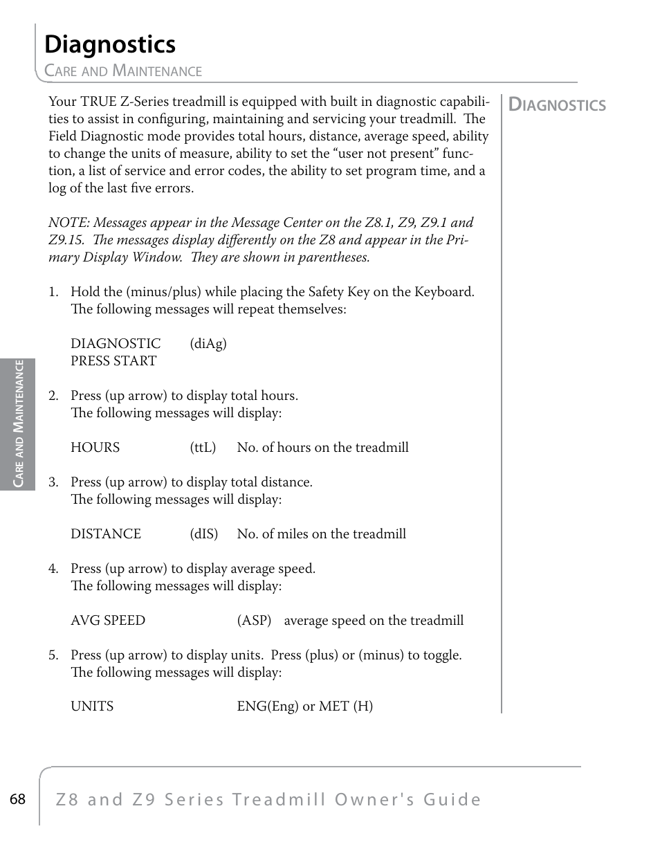 Diagnostics | True Fitness Z9 User Manual | Page 70 / 110