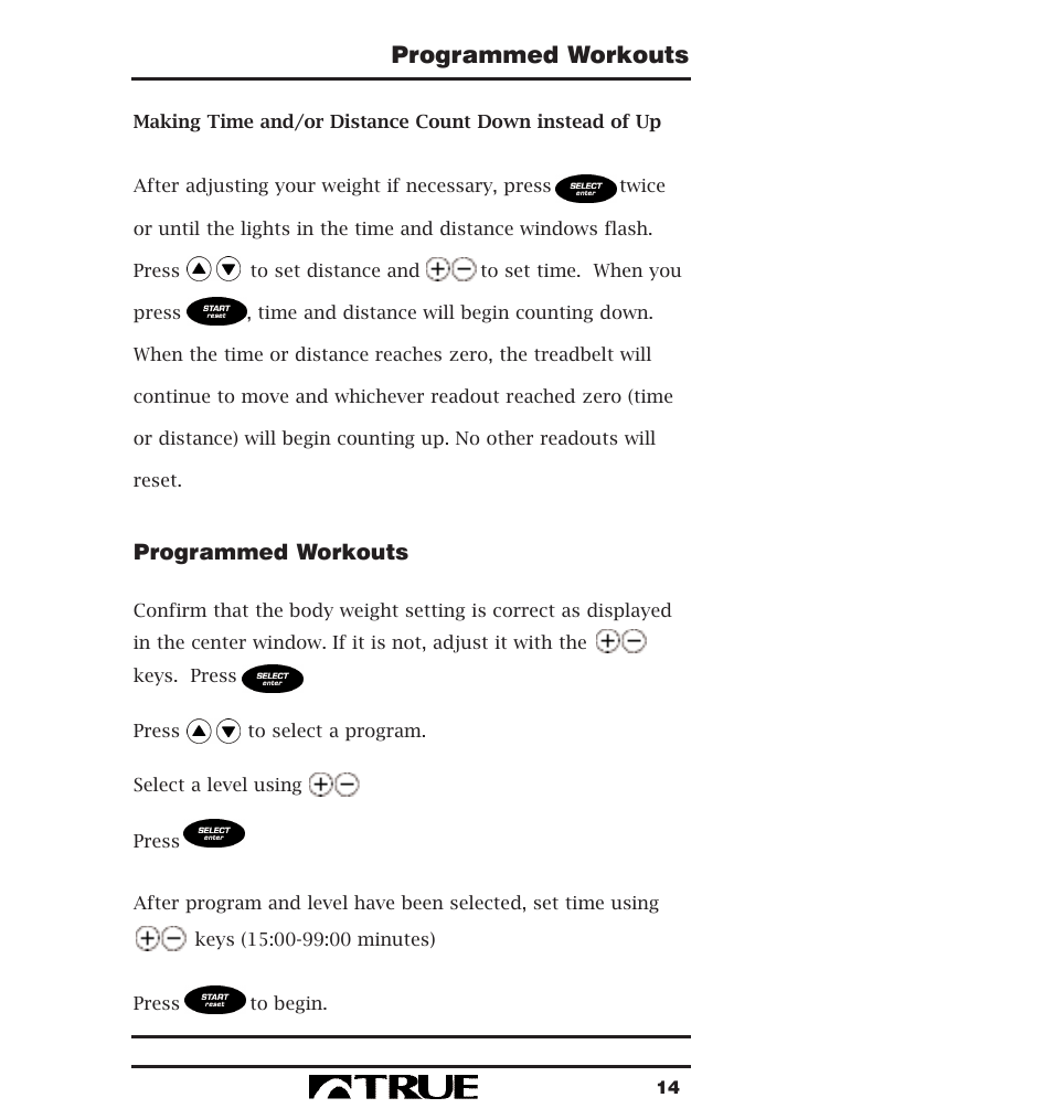 Programmed workouts | True Fitness 400 Series User Manual | Page 17 / 41