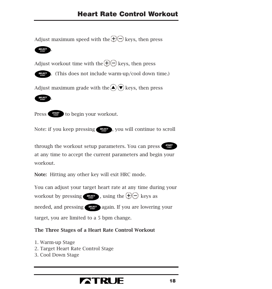 Heart rate control workout | True Fitness 400 Series User Manual | Page 21 / 41
