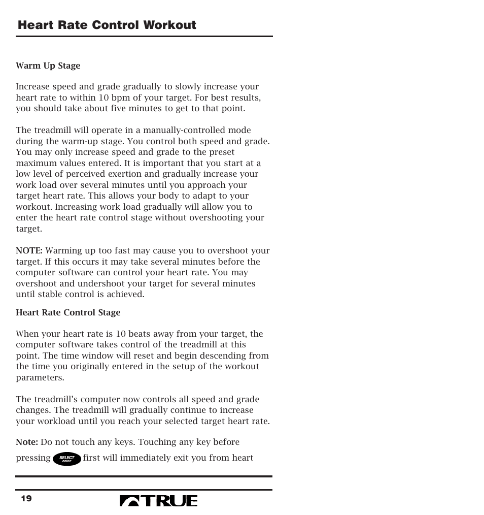 Heart rate control workout | True Fitness 400 Series User Manual | Page 22 / 41