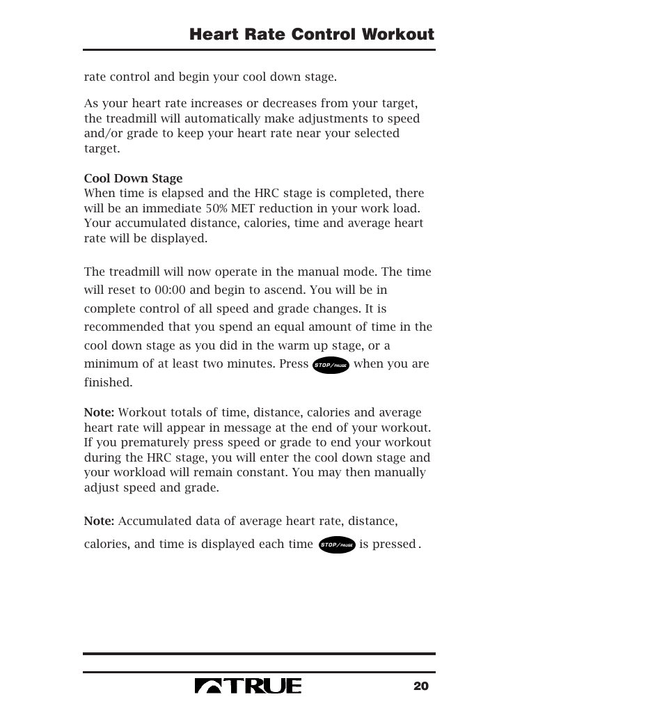 Heart rate control workout | True Fitness 400 Series User Manual | Page 23 / 41