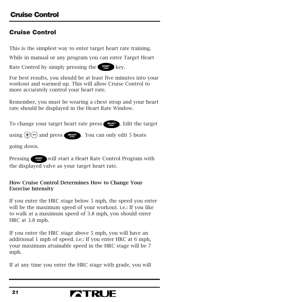 Cruise control | True Fitness 400 Series User Manual | Page 24 / 41