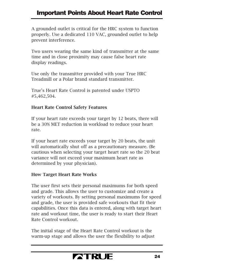 Important points about heart rate control | True Fitness 400 Series User Manual | Page 27 / 41