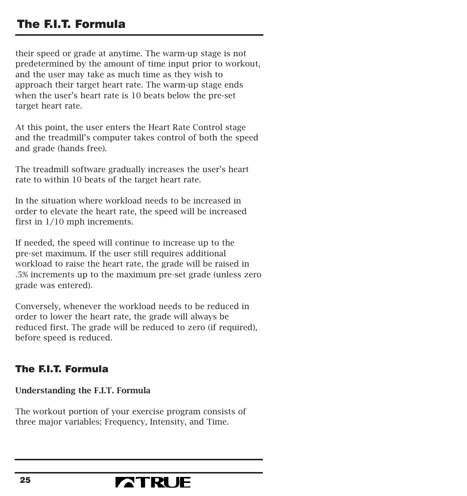 The f.i.t. formula | True Fitness 400 Series User Manual | Page 28 / 41